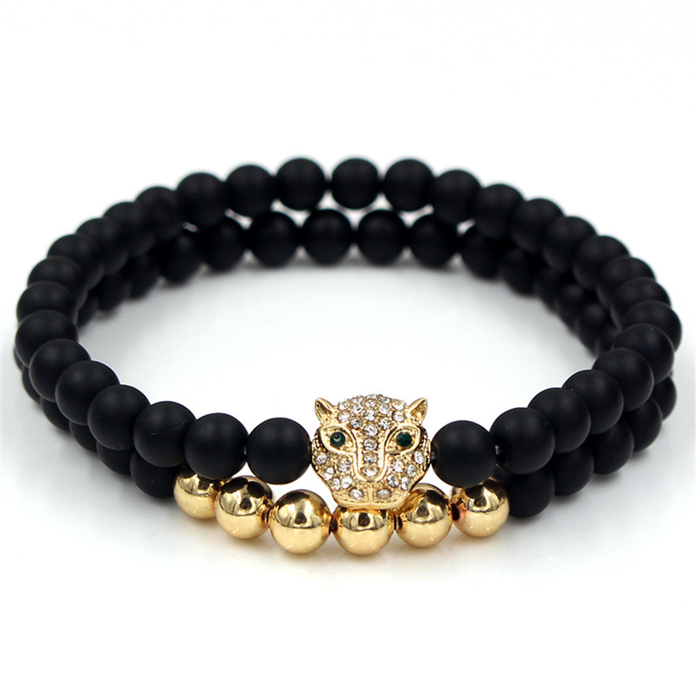 Wholesale 6mm Black Frosted Copper Beads Zircon Crown Bracelet